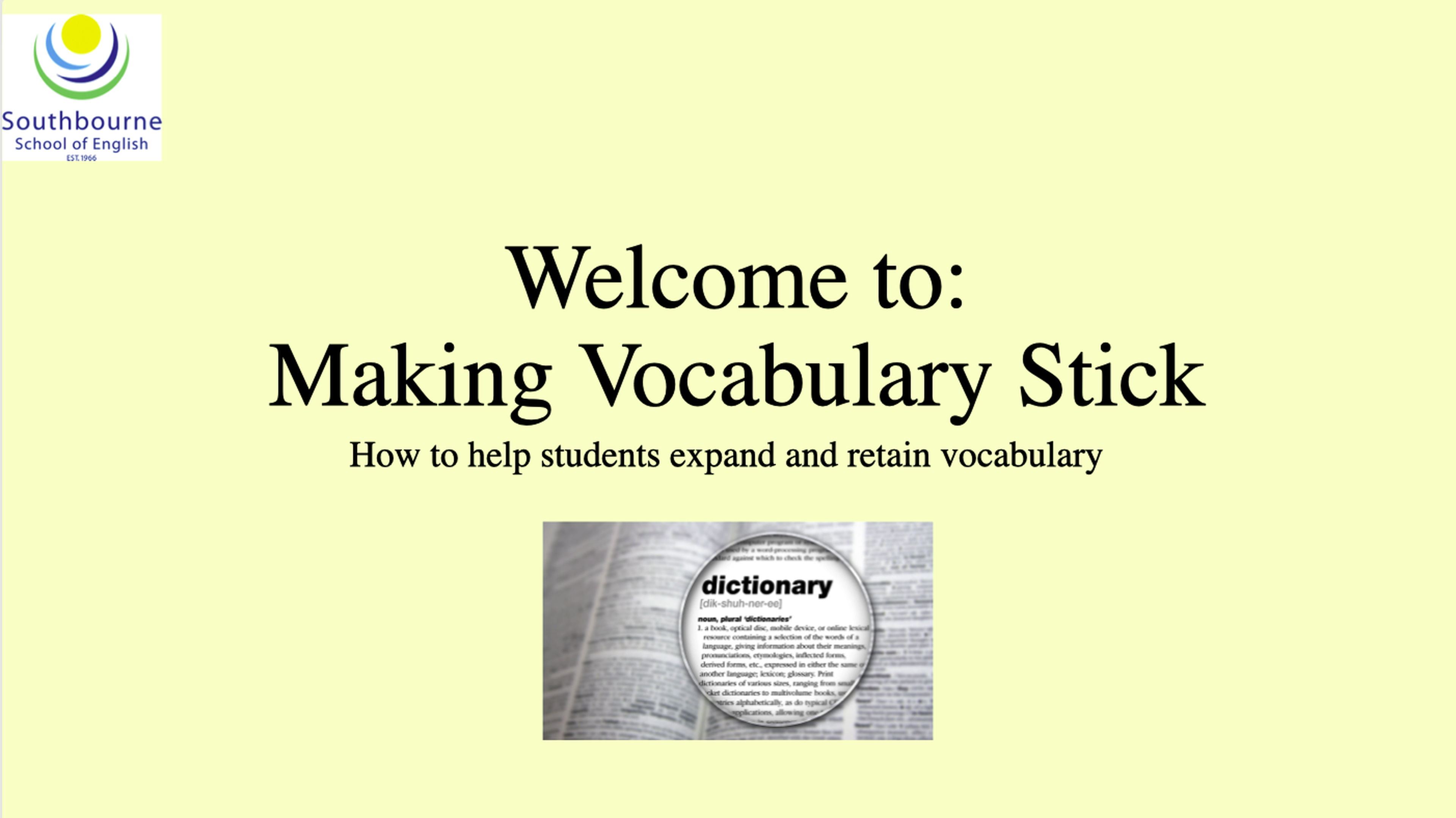 Webinar de capacitación docente organizado por Global Studies sobre estrategias para enseñar y reforzar vocabulario en inglés.